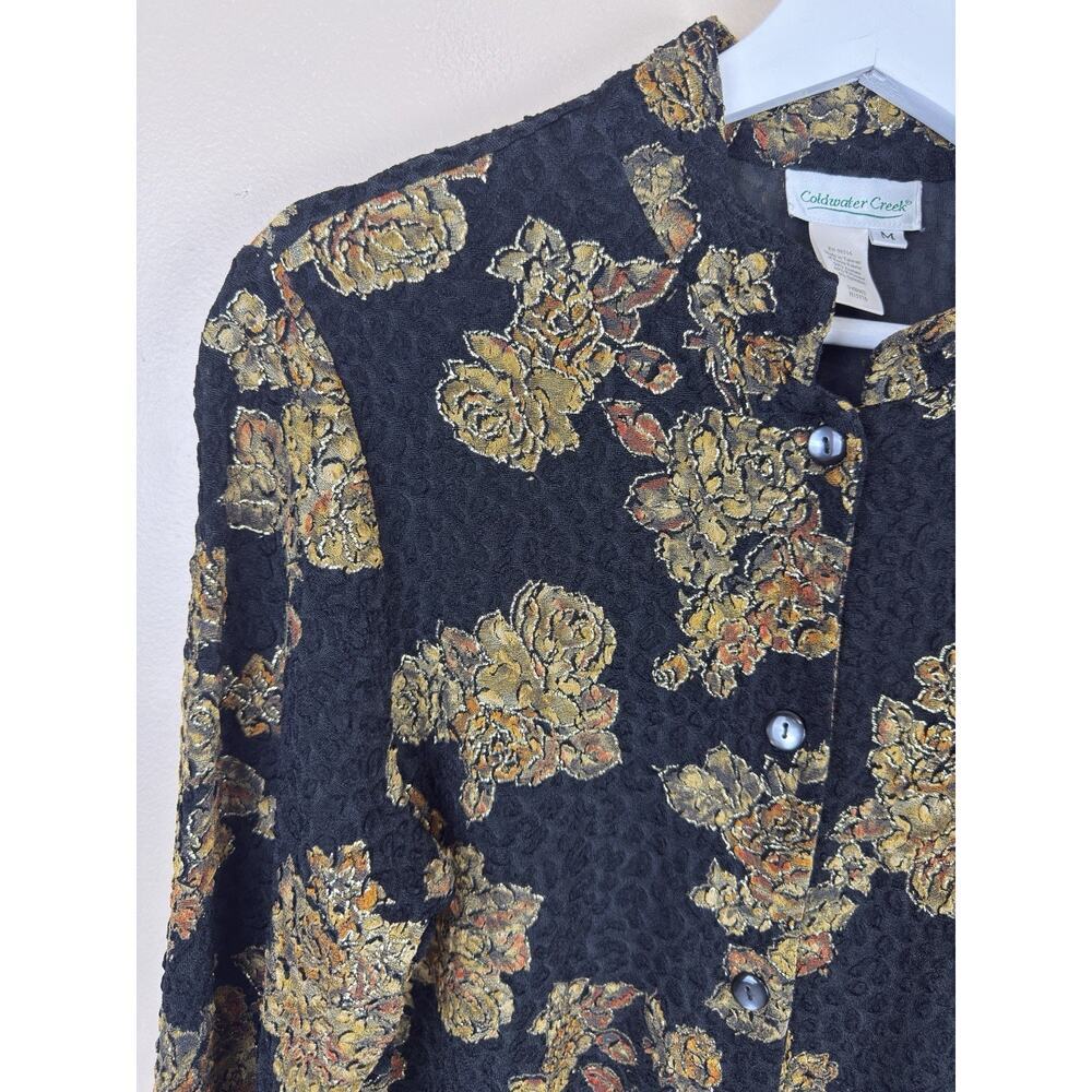 Coldwater Creek Black Gold Metallic Button Down Soft Blouse Women’s Flowy Size M - Picture 4 of 13